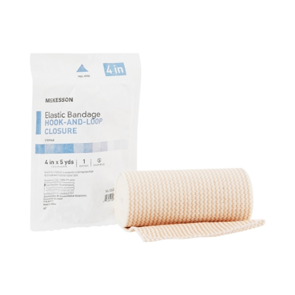 Elastisk bandage McKesson 4 tommer x 5 yard standard kompression krog og løkke lukning Tan Steril
