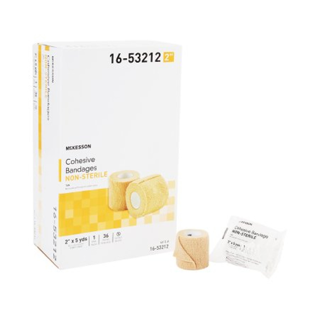 Bandage cohésif McKesson 2 pouces X 5 verges Compression standard Fermeture auto-adhésive Tan non stérile
