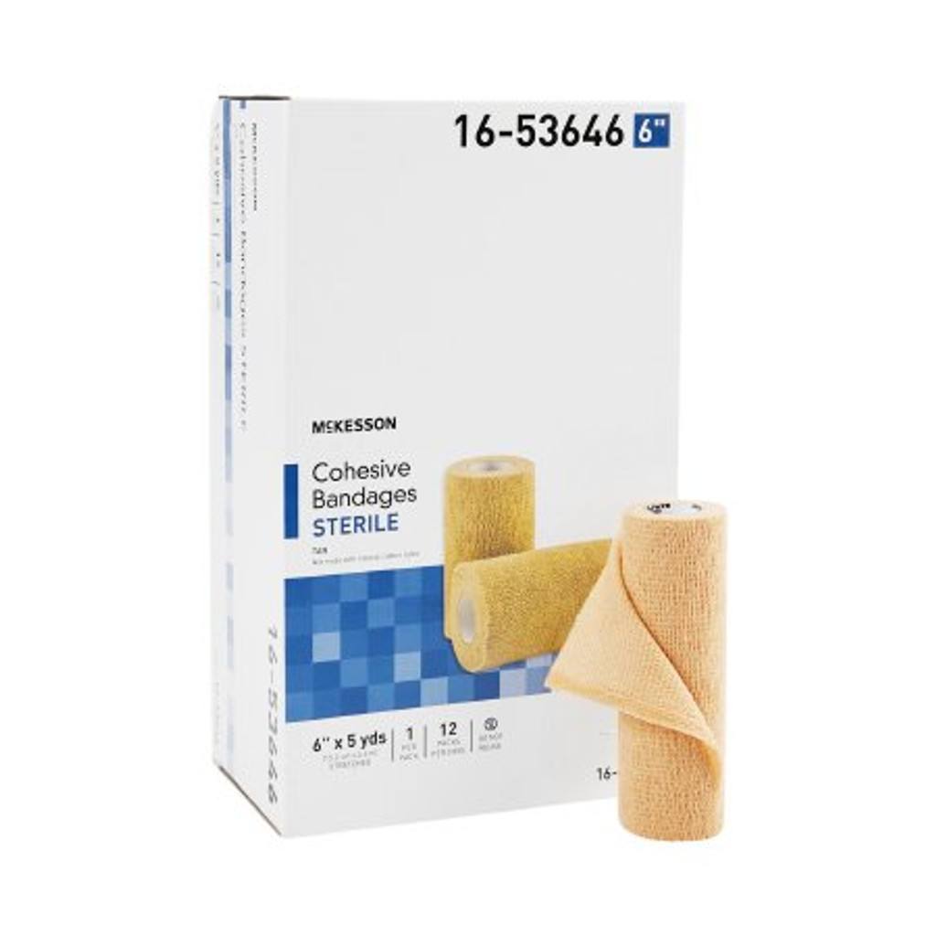 Cohesive Bandage McKesson 6 Inch X 5 Yard Standard Compression Self-adherent Closure Tan Sterile
