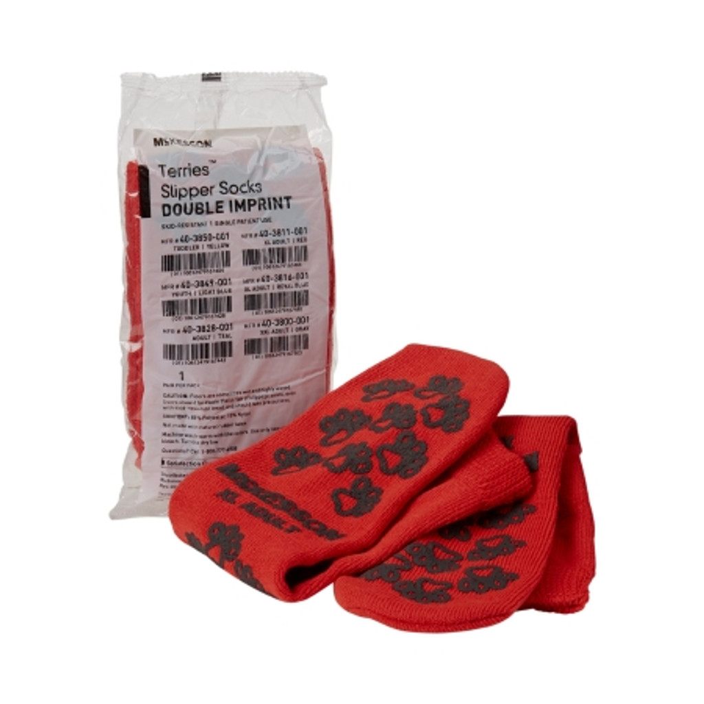 Slipper Socks McKesson Terries™ X-Large Red Above the Ankle
