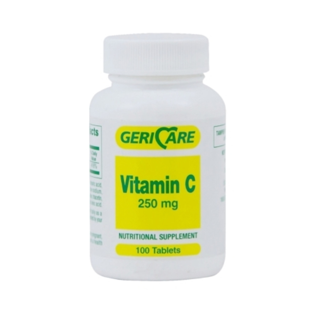 Vitamin C-tilskudd Geri-Care askorbinsyre 250 mg styrketablett 100 per flaske
