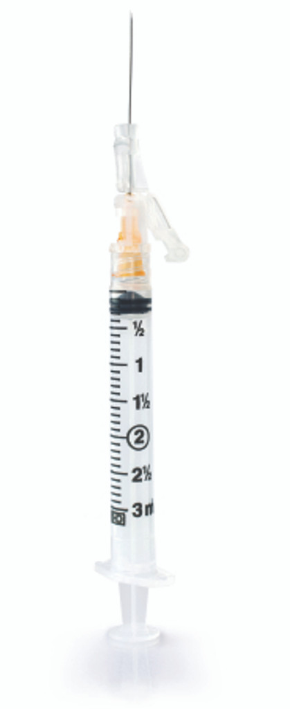 Syringe with Hypodermic Needle McKesson Prevent® SG 3 mL 25 Gauge 1 Inch Detachable Needle Sliding Safety Needle