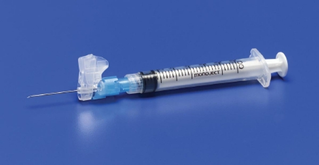 Spuit met injectienaald Monoject™ Magellan™ 1 ml 25 gauge 1 inch bevestigde naald Verschuifbare veiligheidsnaald