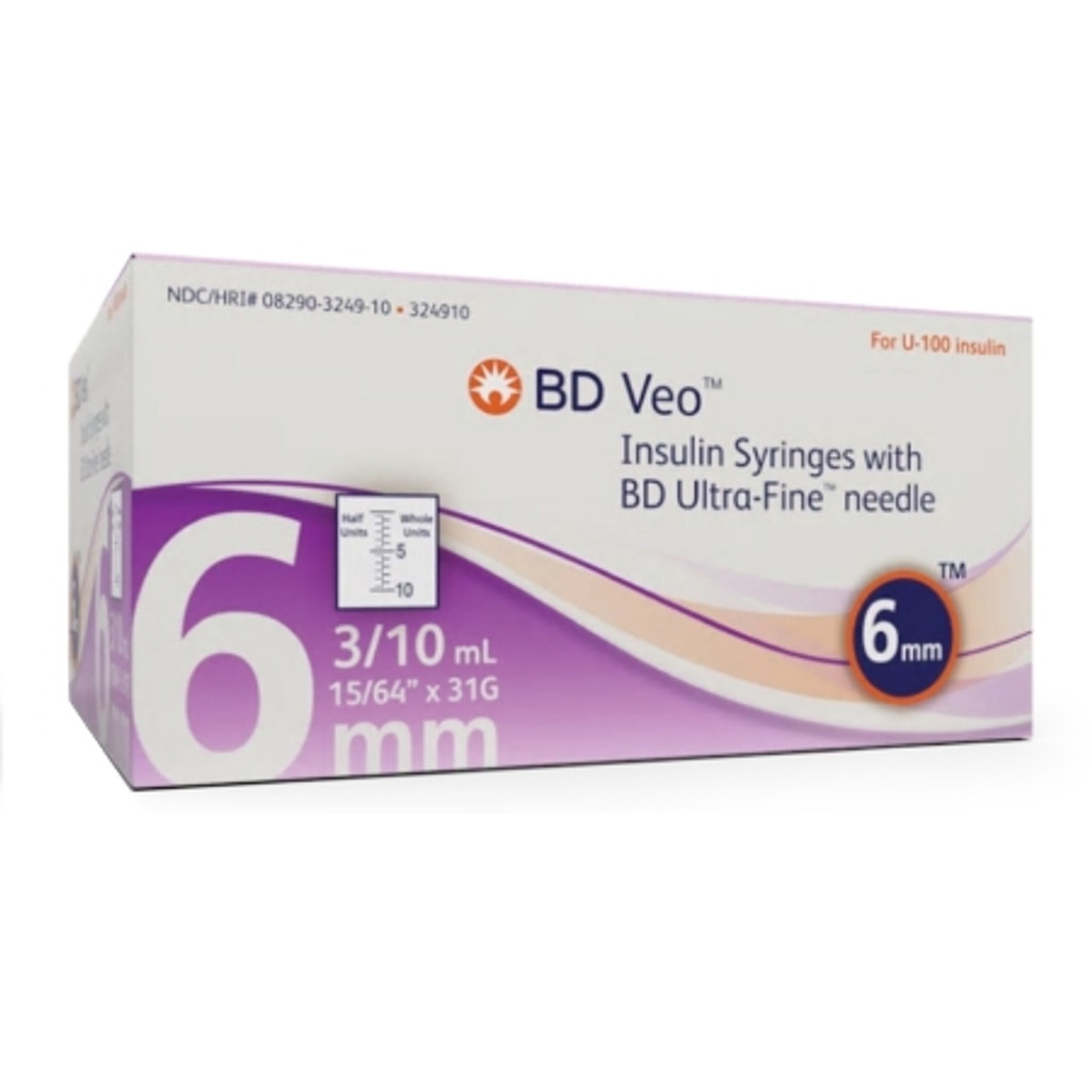 حقنة أنسولين بإبرة Veo™ Ultra-Fine™ 0.3 مل مقاس 31 إبرة مرفقة مقاس 15/64 بوصة غير آمنة