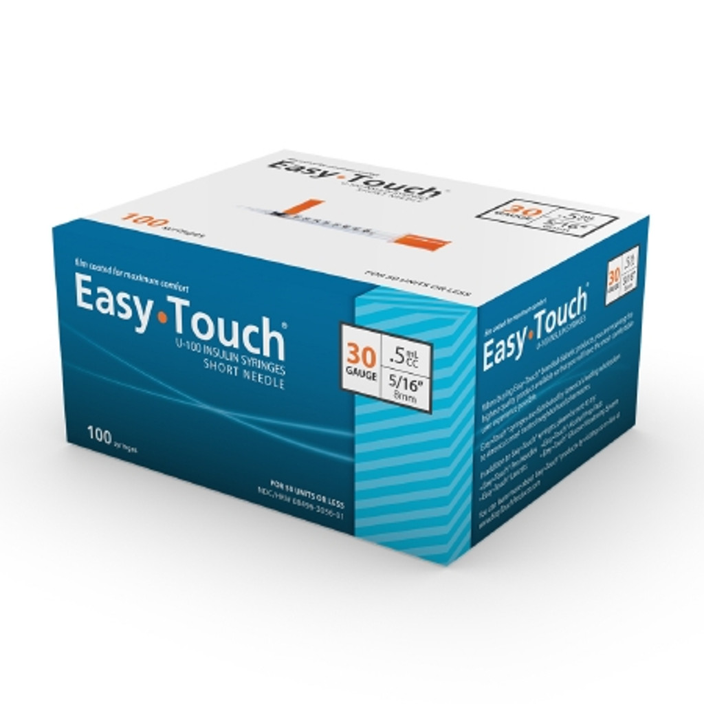 حقنة أنسولين بإبرة EasyTouch™ 0.5 مل مقاس 30 إبرة متصلة مقاس 5/16 بوصة غير آمنة