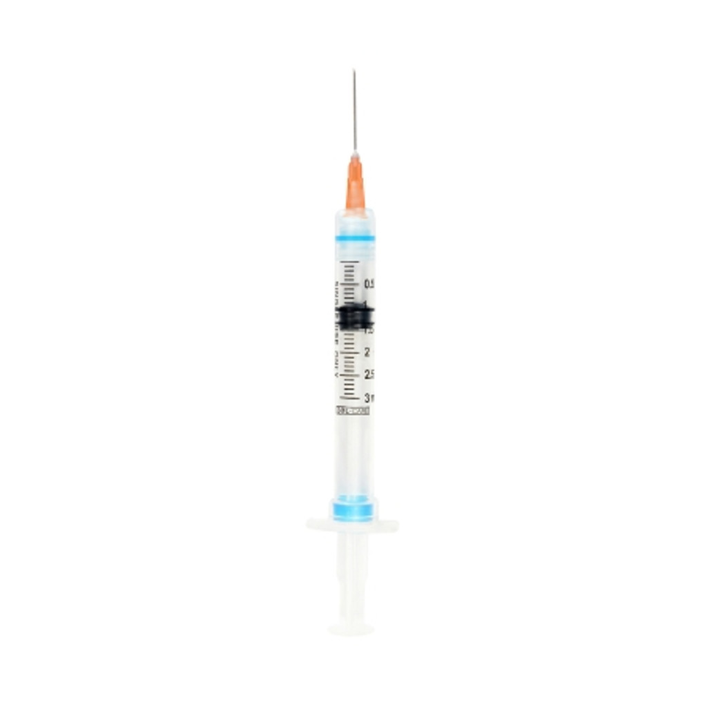 Jeringa con aguja hipodérmica Sol-Care™ 3 ml, calibre 25, aguja desmontable de 1 pulgada, aguja de seguridad retráctil