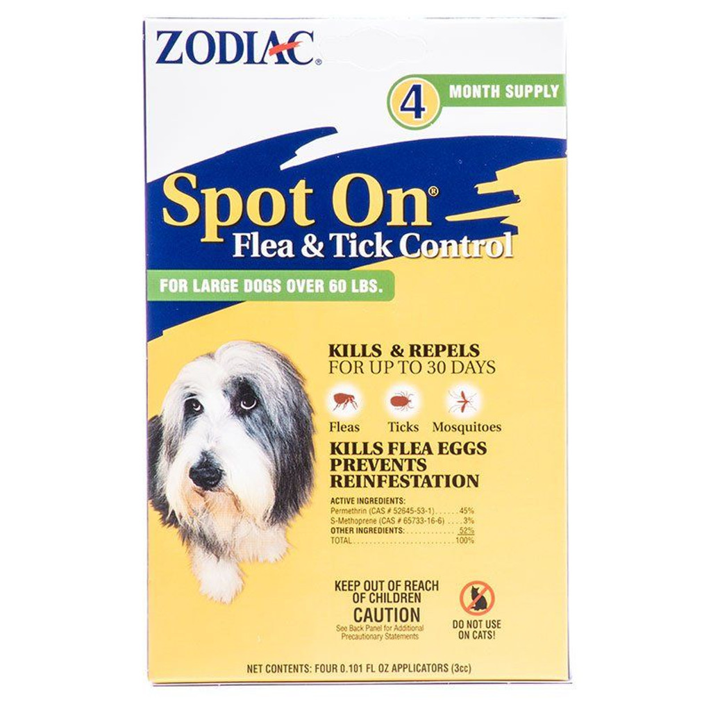 وحدة تحكم Zodiac Spot on Flea & Tick للكلاب الكبيرة التي يزيد وزنها عن 60 رطلاً (4 عبوات)