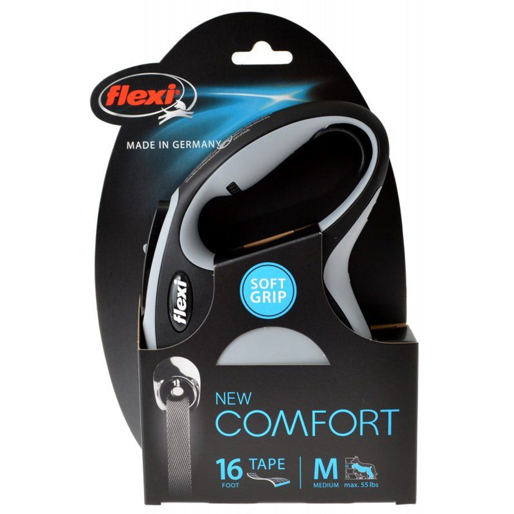 Flexi New Comfort uttrekkbar tapebånd - grå medium - 16' tape (kjæledyr opp til 55 lbs)