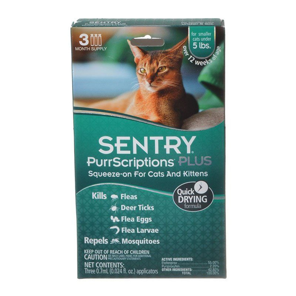Sentry PurrScriptions Plus Flea & Tick Control for Cats & Kittens Cats Under 5 lbs - 3 Month Supply