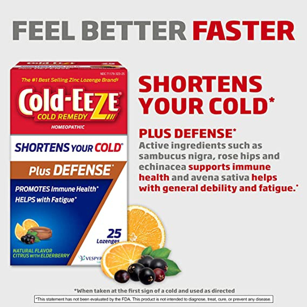 Cold-Eeze Plus Defense Citrus com pastilhas de sabugueiro 25 ct