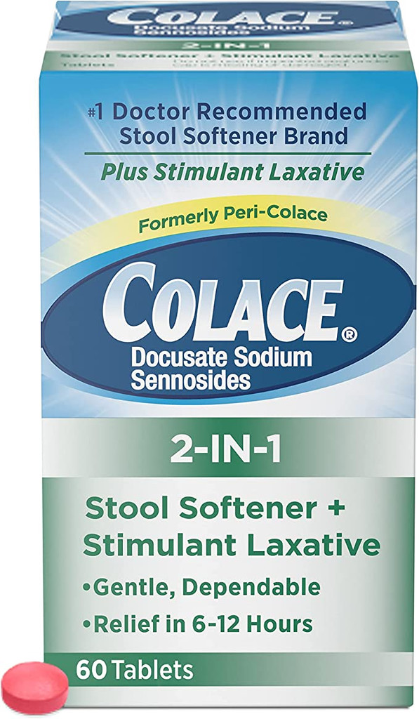 Colace 2 em 1 amaciante de fezes + comprimidos laxantes estimulantes 60 ct