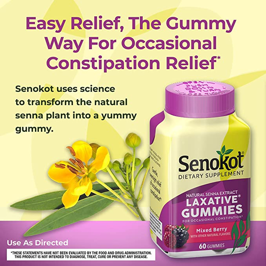 Senokot Natural Senna Extract Laxative Gummies Mixed Berry 60 ct