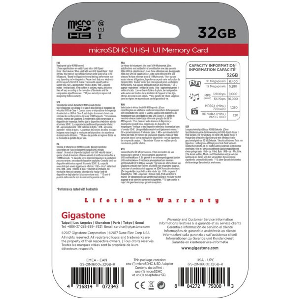 Gigastone Prime -sarjan microSD™-kortti sovittimella (32 Gt)