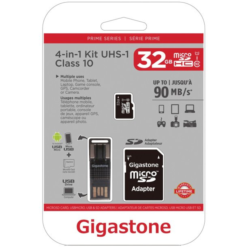 مجموعة بطاقات microSD™‎ من سلسلة Gigastone Prime 4 في 1 (32 جيجابايت)