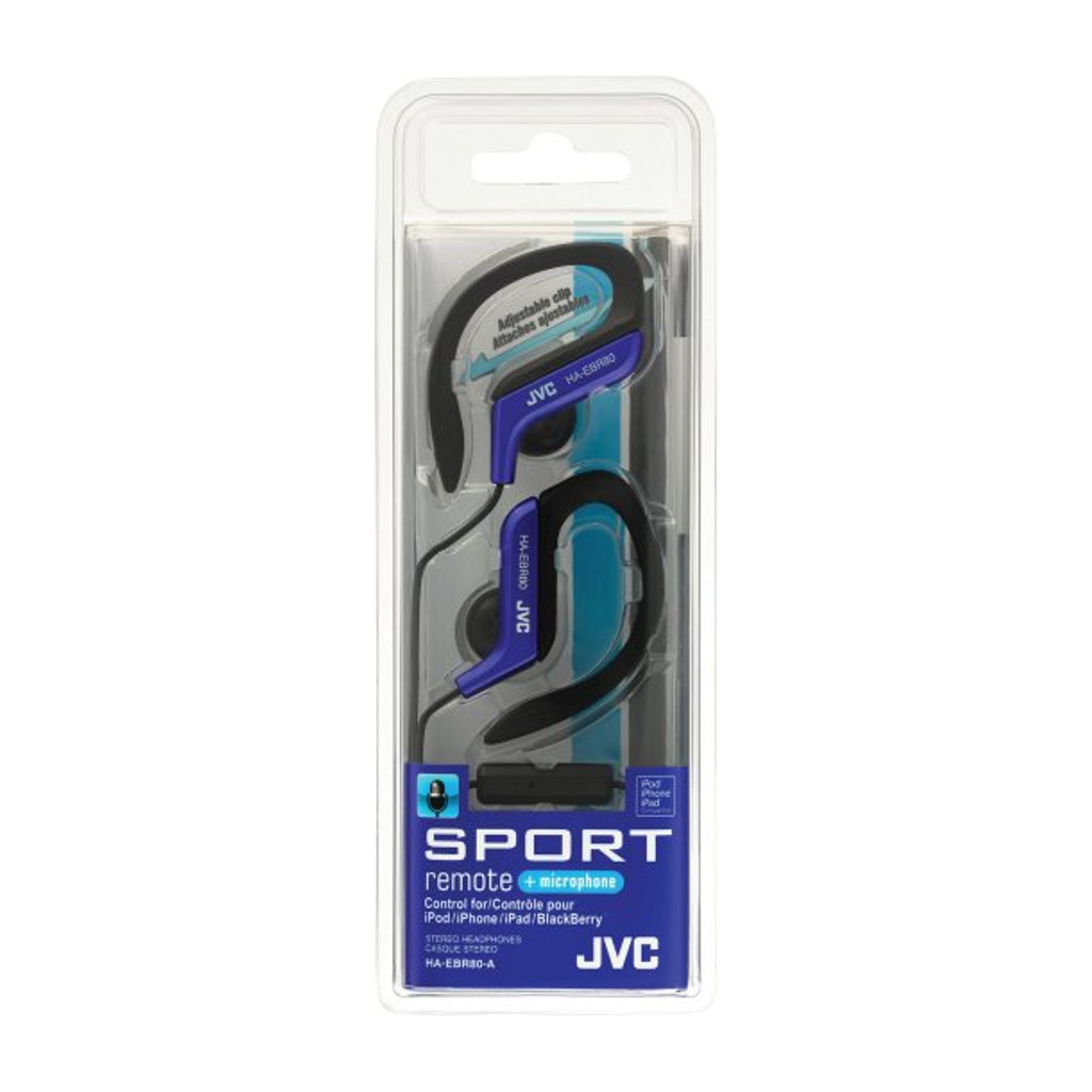 Fones de ouvido intra-auriculares esportivos JVC com microfone e controle remoto (azul)