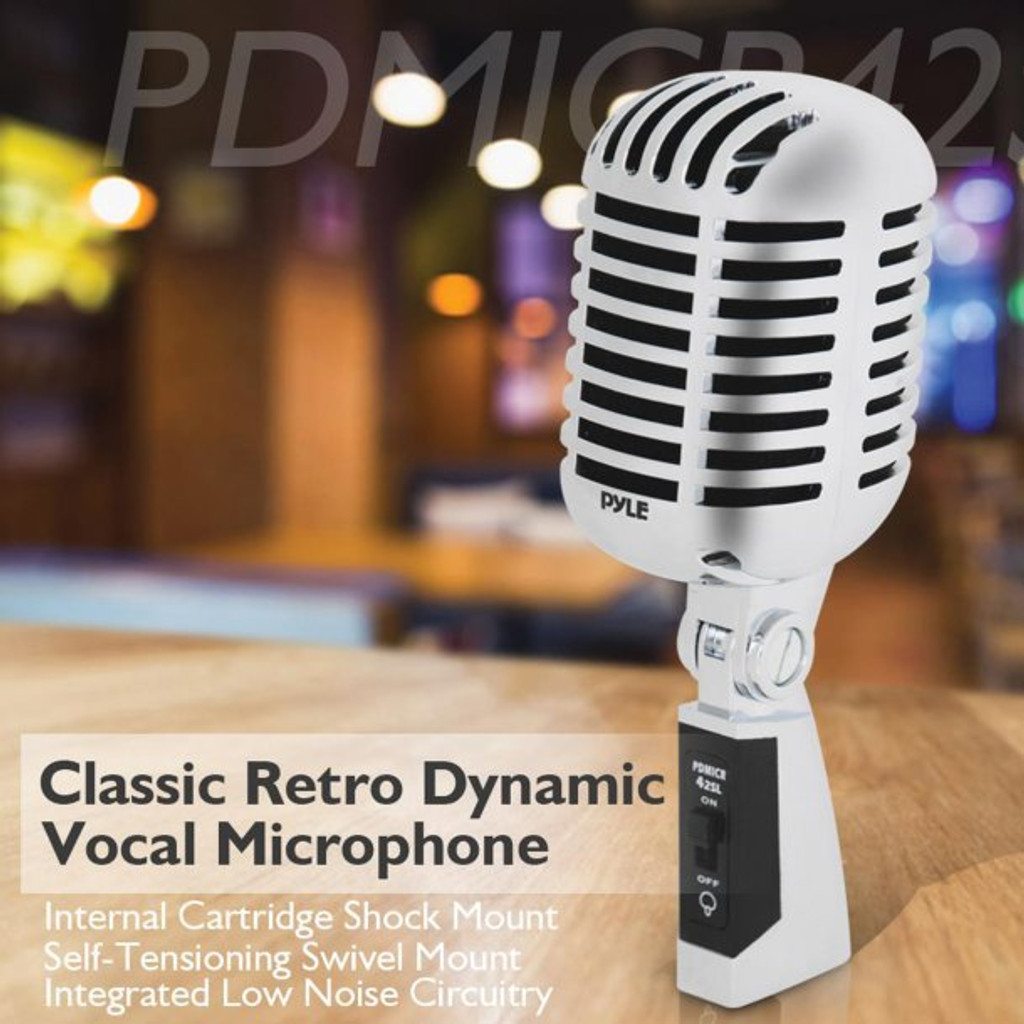 Pyle klassinen retro vintage -tyylinen dynaaminen laulumikrofoni (hopea)