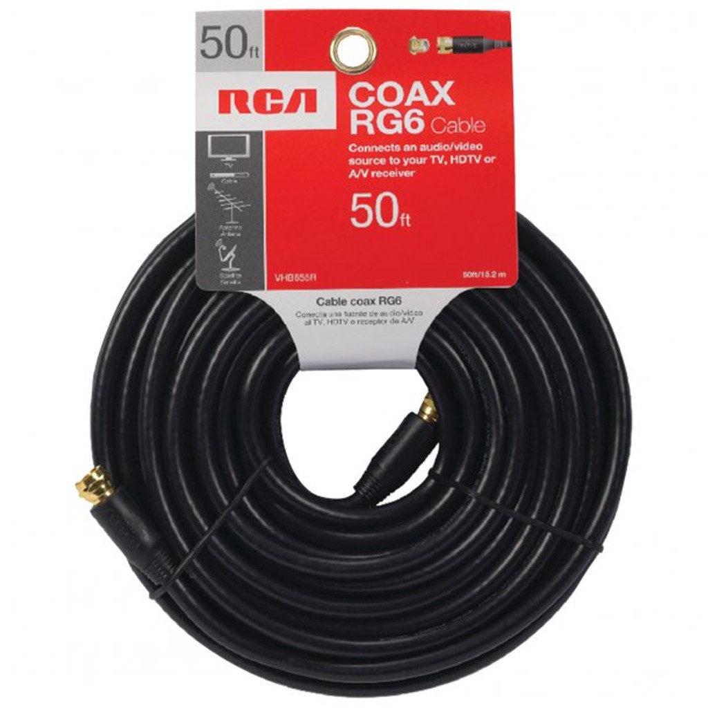 Câble coaxial Rg6 (50 pieds; noir)