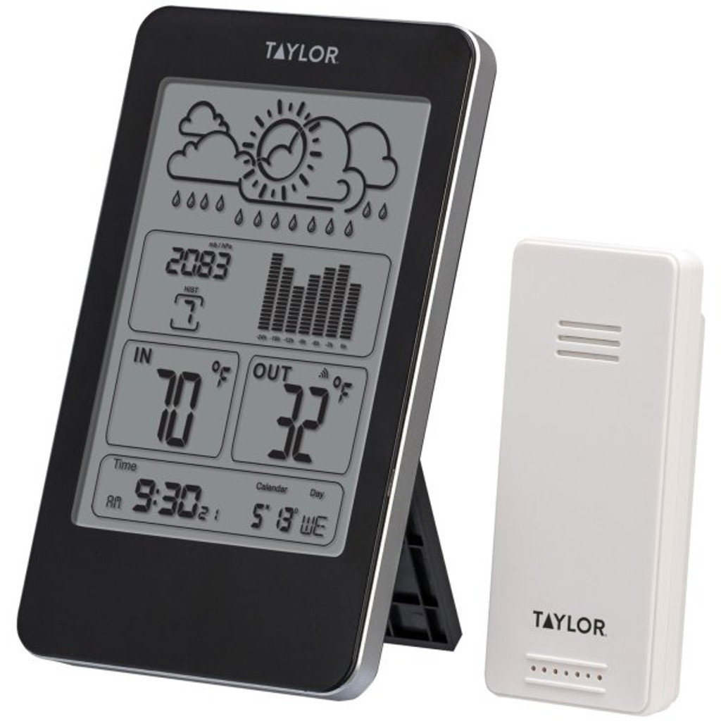Termômetro digital interno/externo da Taylor Precision Products com barômetro e temporizador