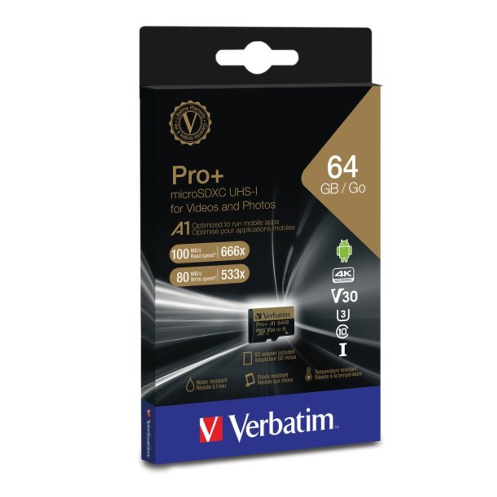 Verbatim 64 GB Pro Plus 666X microSDXC™ Memory Card with Adapter