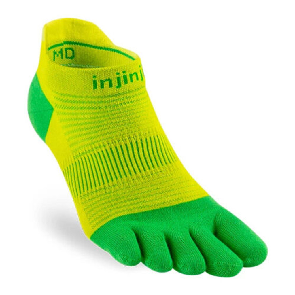 Injinji Unisex Run Lightweight No-Show Socks in Green Clover Size: Medium