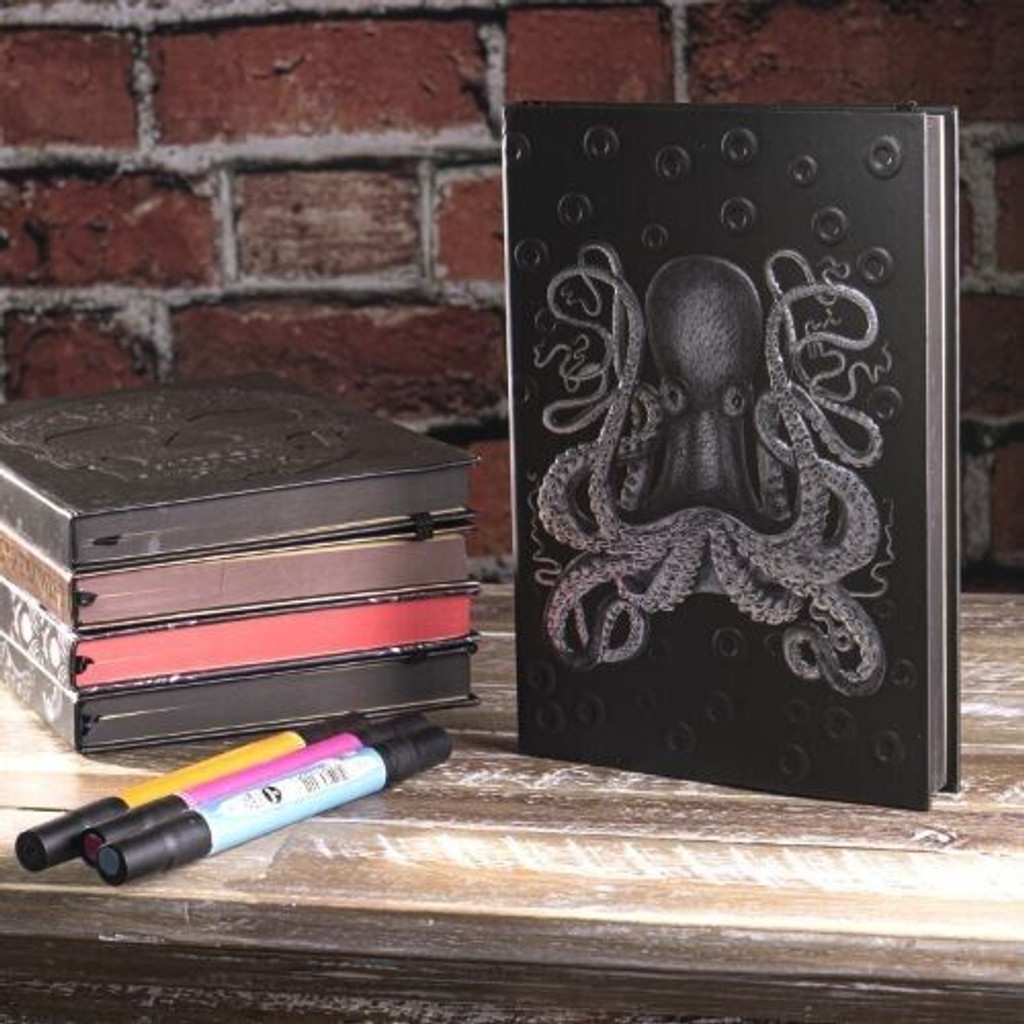 Diario de escritura de tapa dura en blanco con calamar gigante pt black kraken