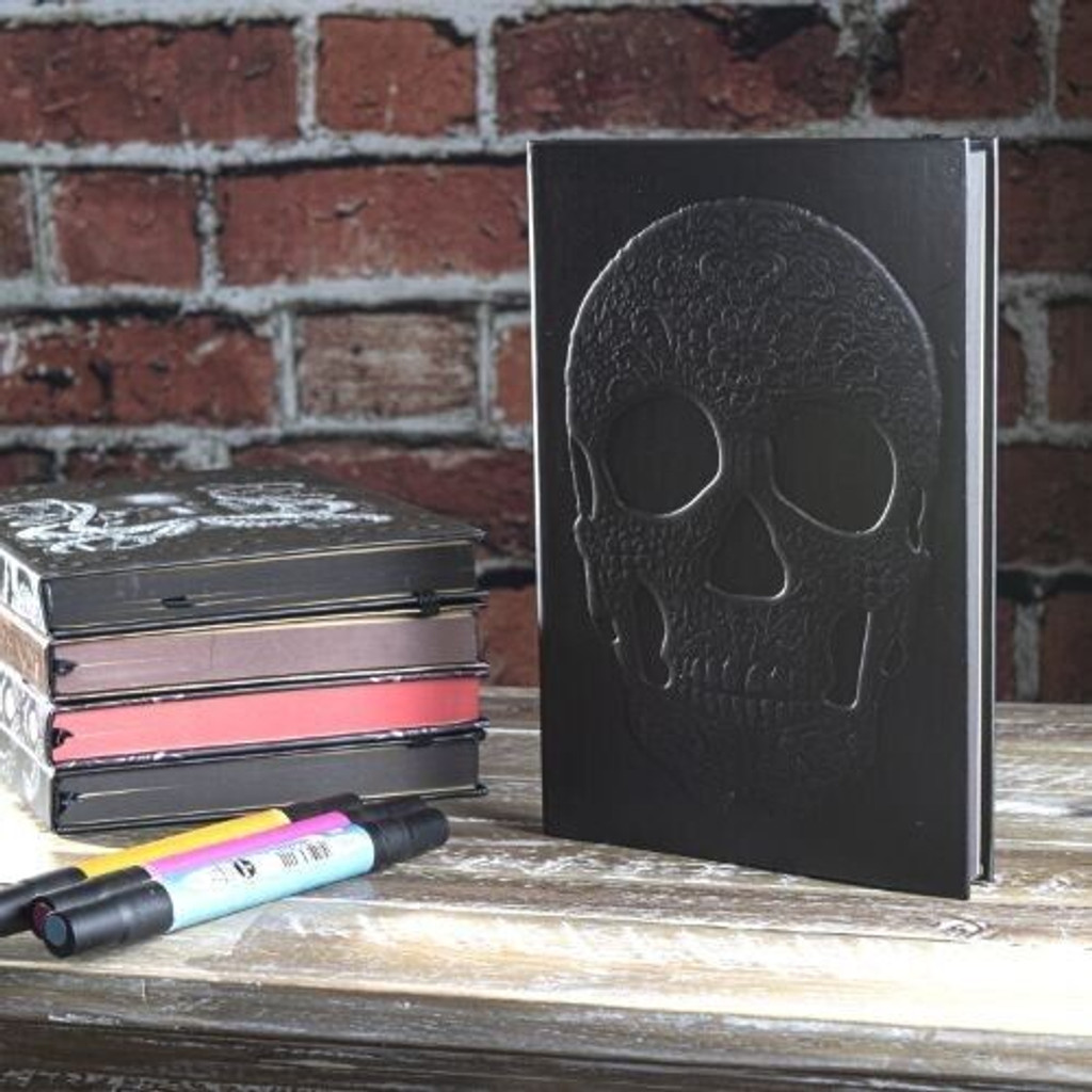 PT Black Floral Skull Blank Hard Cover Writing Journal