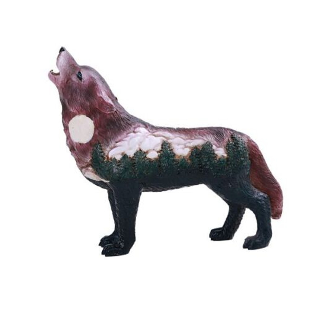 PT Figurine statue en résine motif loup avec grand arbre et lune