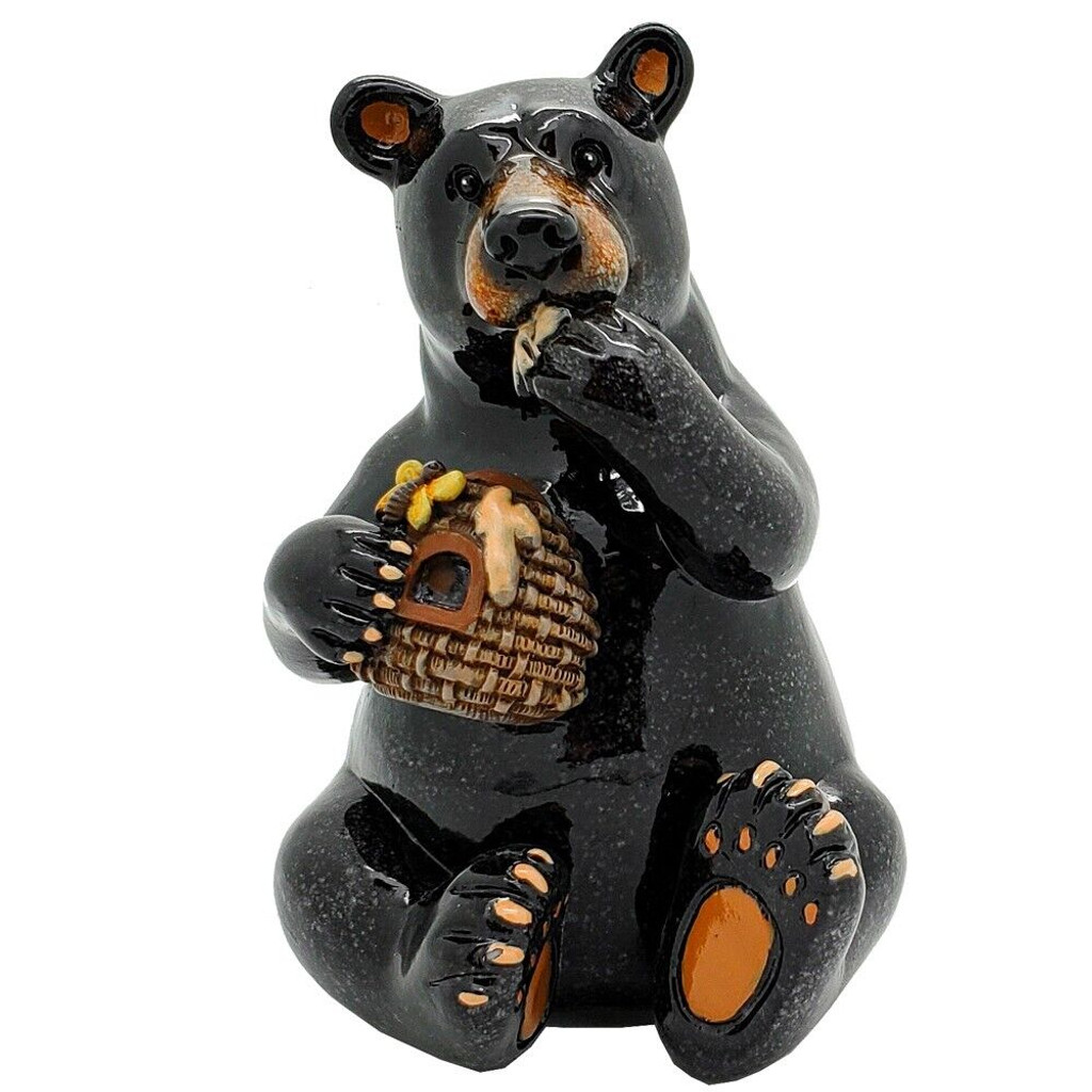 PT Black Bear Eating Honey Hand Painted Resin Statue Figurine