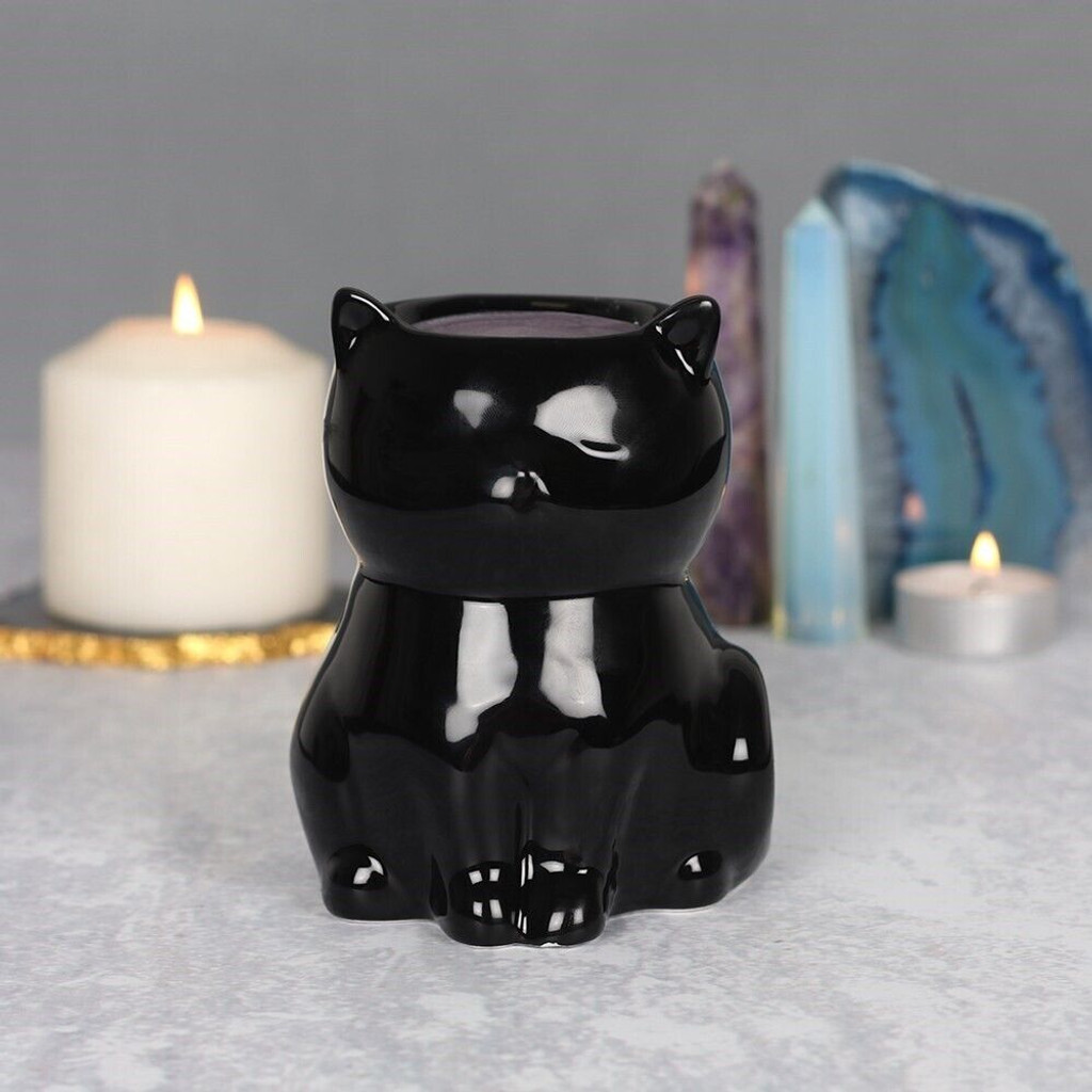 מבער שמן ניחוח קרמי Pt שחור מבריק חתול