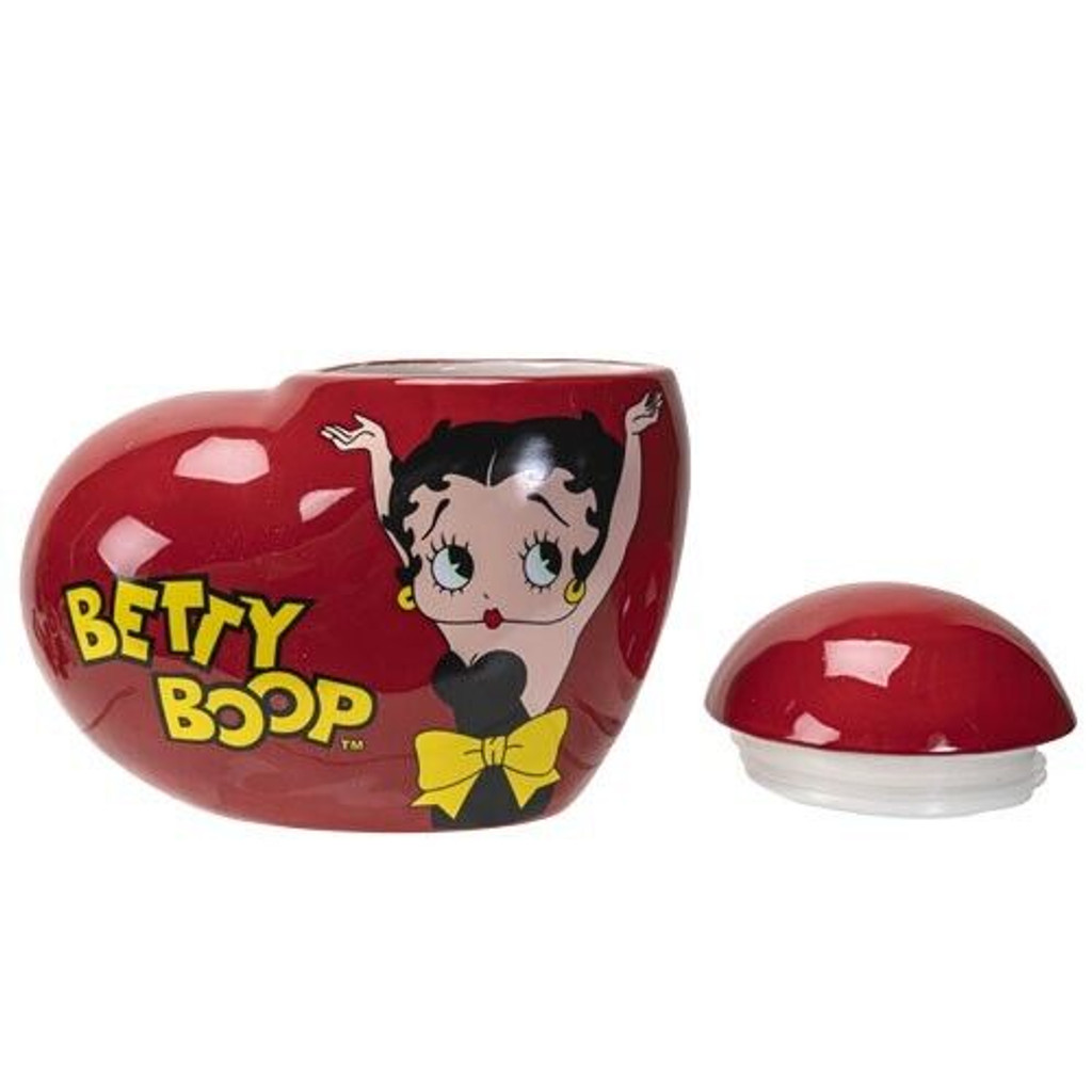 PT Betty Boop Pot à biscuits en céramique peint à la main en forme de cœur avec couvercle