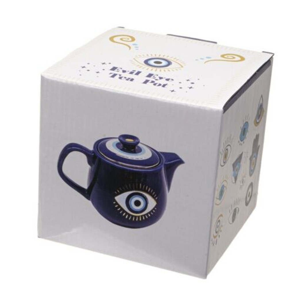PT Blue Evil Eye Bule de chá em grés/esmaltado de 18 onças