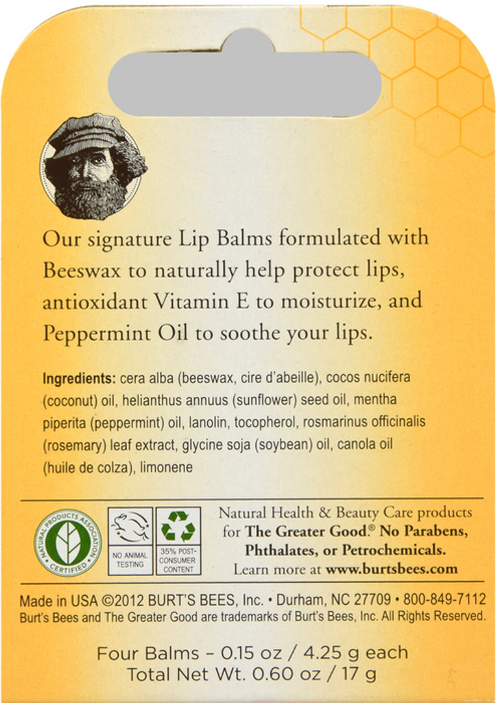 Burt's Bees Beeswax Lip Balm 4 Pack 4x0.15oz