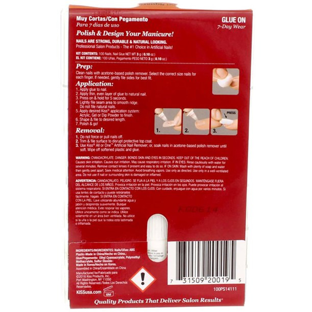 BL Kiss 100 Full Cover Nails Short Square (Short Length) - Pack of 3 