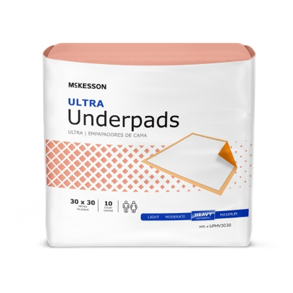 Disposable Underpad McKesson Ultra 30 X 30 Inch Fluff / Polymer Heavy Absorbency
