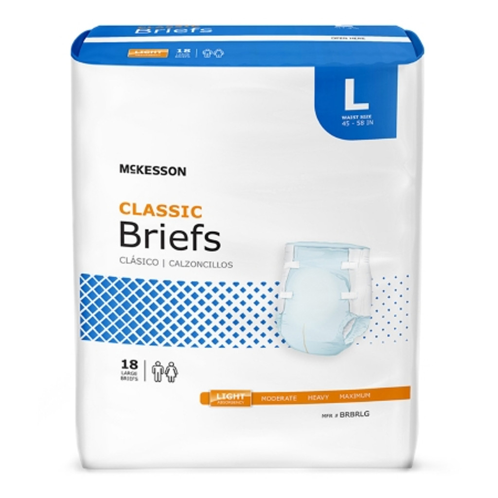 Unisex Adult Incontinence Brief McKesson Classic Large Disposable Light Absorbency
