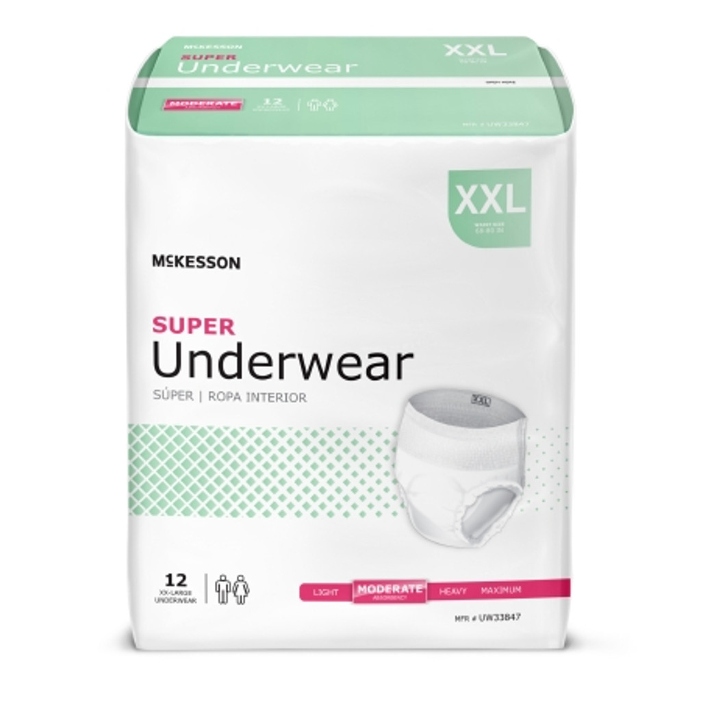 Saugfähige Unisex-Unterwäsche für Erwachsene McKesson zum Überziehen mit abreißbaren Nähten, 2X-Large, Einwegartikel, mäßige Saugfähigkeit
