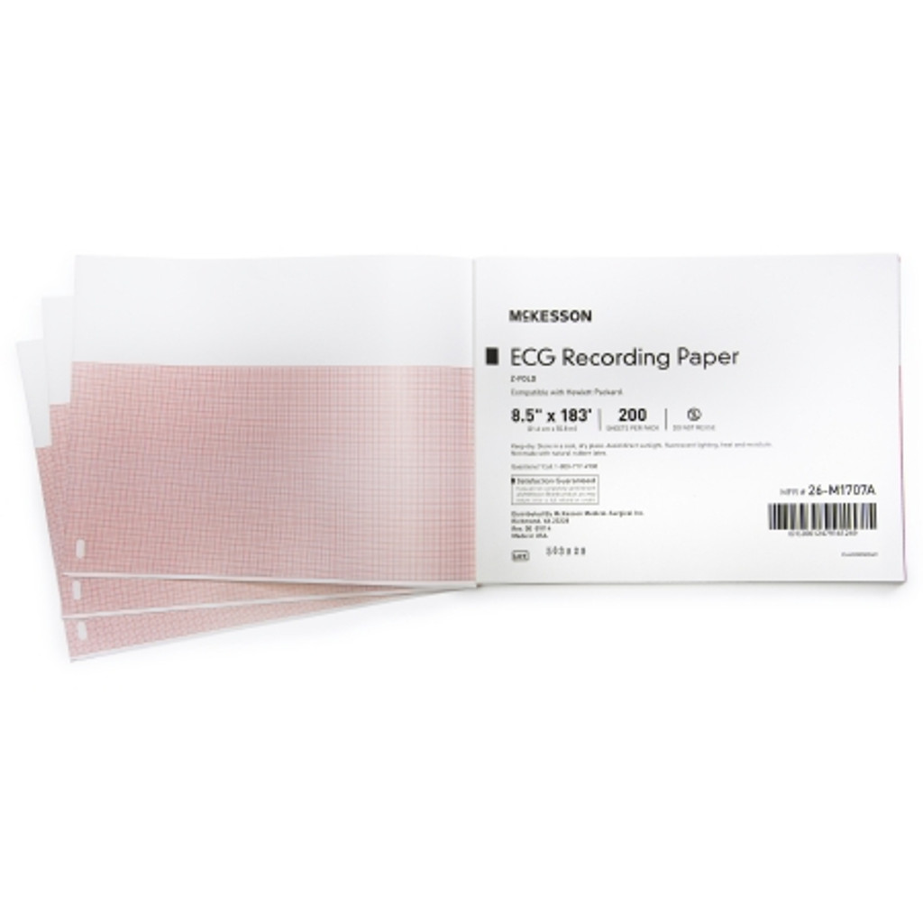 Papier d'enregistrement de diagnostic papier thermique mckesson 8-1/2 pouces x 183 pieds grille rouge pliée en Z
