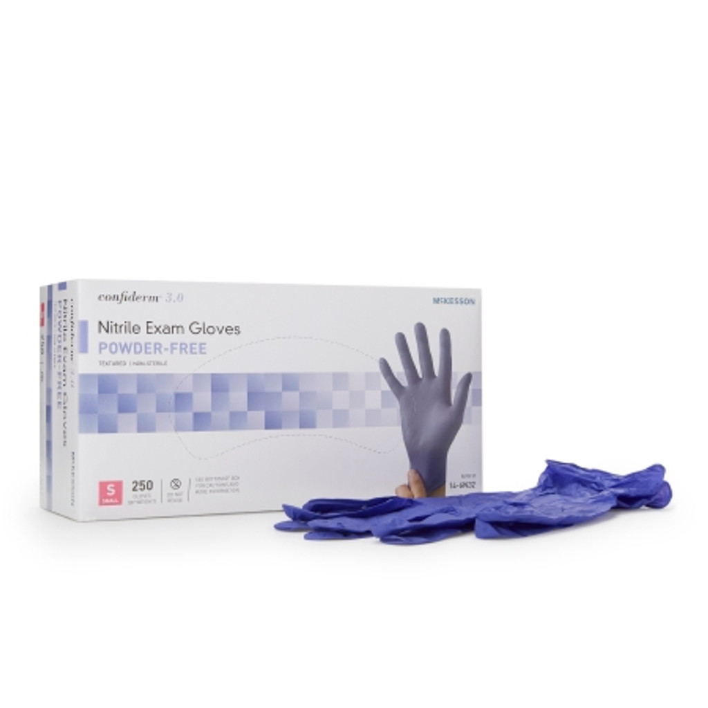 Gant d'examen mckesson confiderm® 3.0 petit nitrile non stérile longueur de manchette standard bouts de doigts texturés bleu non classé

