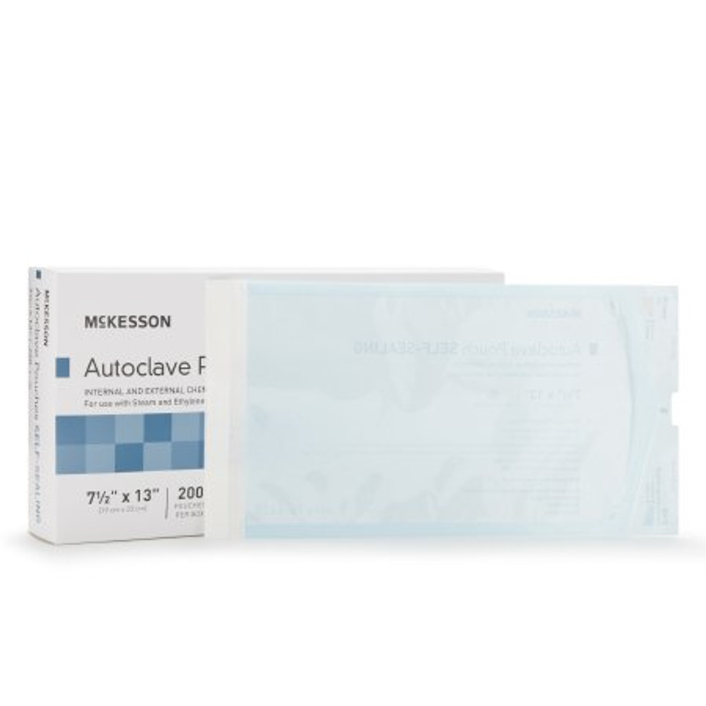 Sterilization Pouch McKesson Ethylene Oxide (EO) Gas / Steam 7-1/2 X 13 Inch Transparent Blue / White Self Seal Paper / Film
