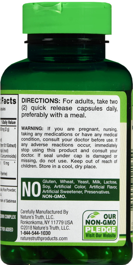 Nature's Truth Complexe de curcumine de curcuma 2000 mg plus extrait de poivre noir 90 capsules à libération rapide