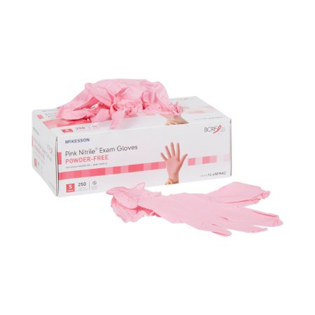 Exam Glove McKesson Pink Nitrile® Small NonSterile Nitrile Standard Cuff Length Textured Fingertips Pink Not Rated
