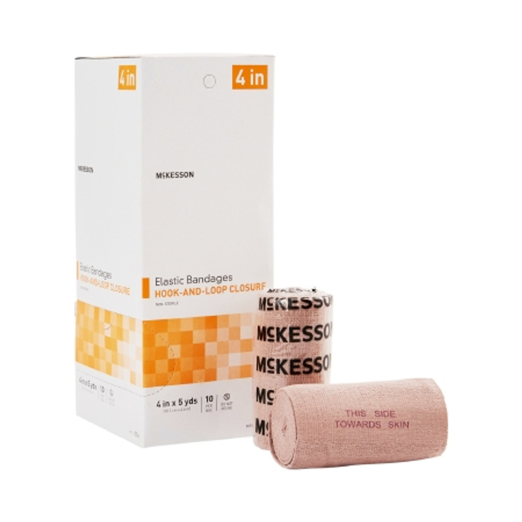 Bandage élastique McKesson 4 pouces X 5 verges Fermeture à crochets et boucles Tan Non stérile Compression standard
