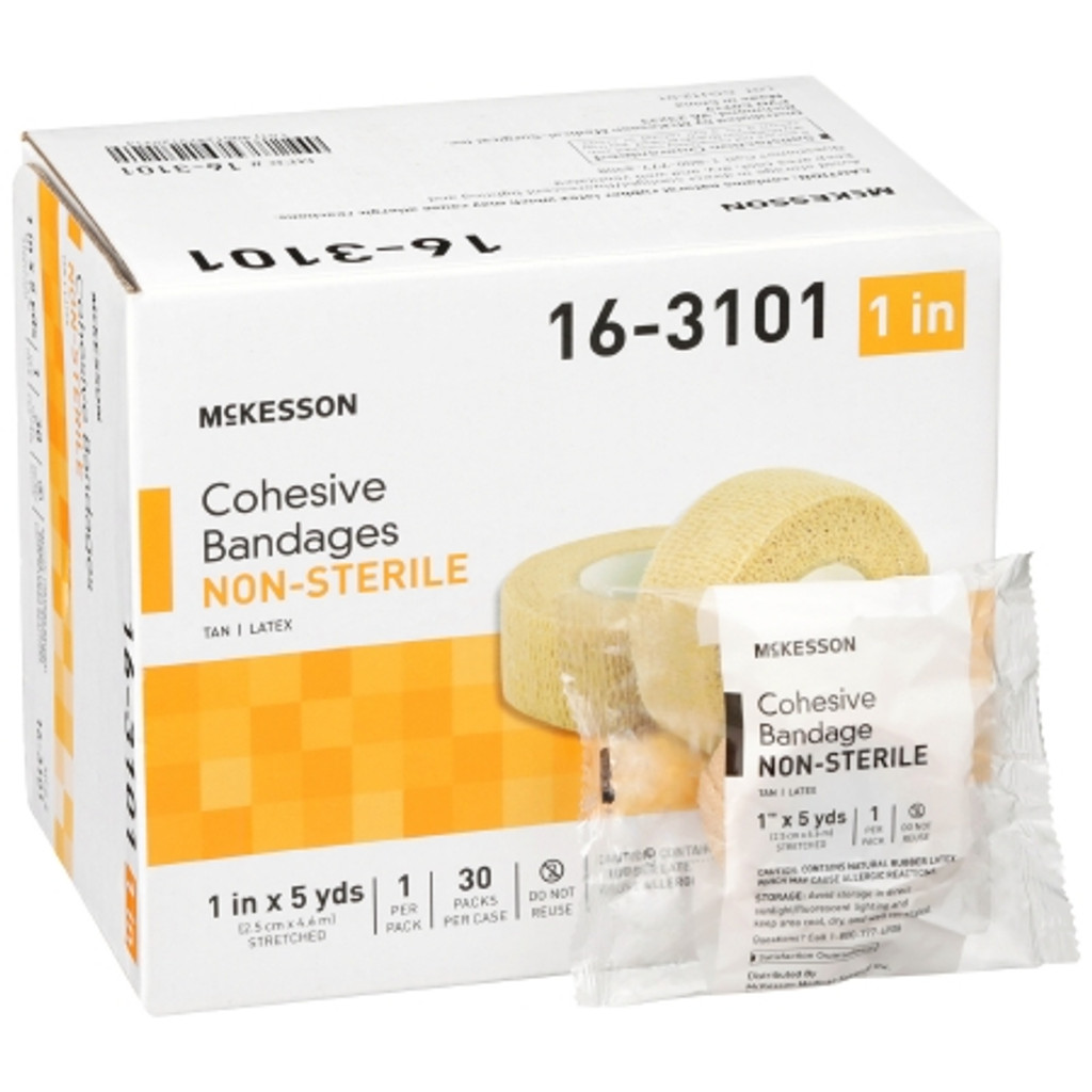 Cohesive Bandage McKesson 1 Inch X 5 Yard Self-Adherent Closure Tan NonSterile Standard Compression
