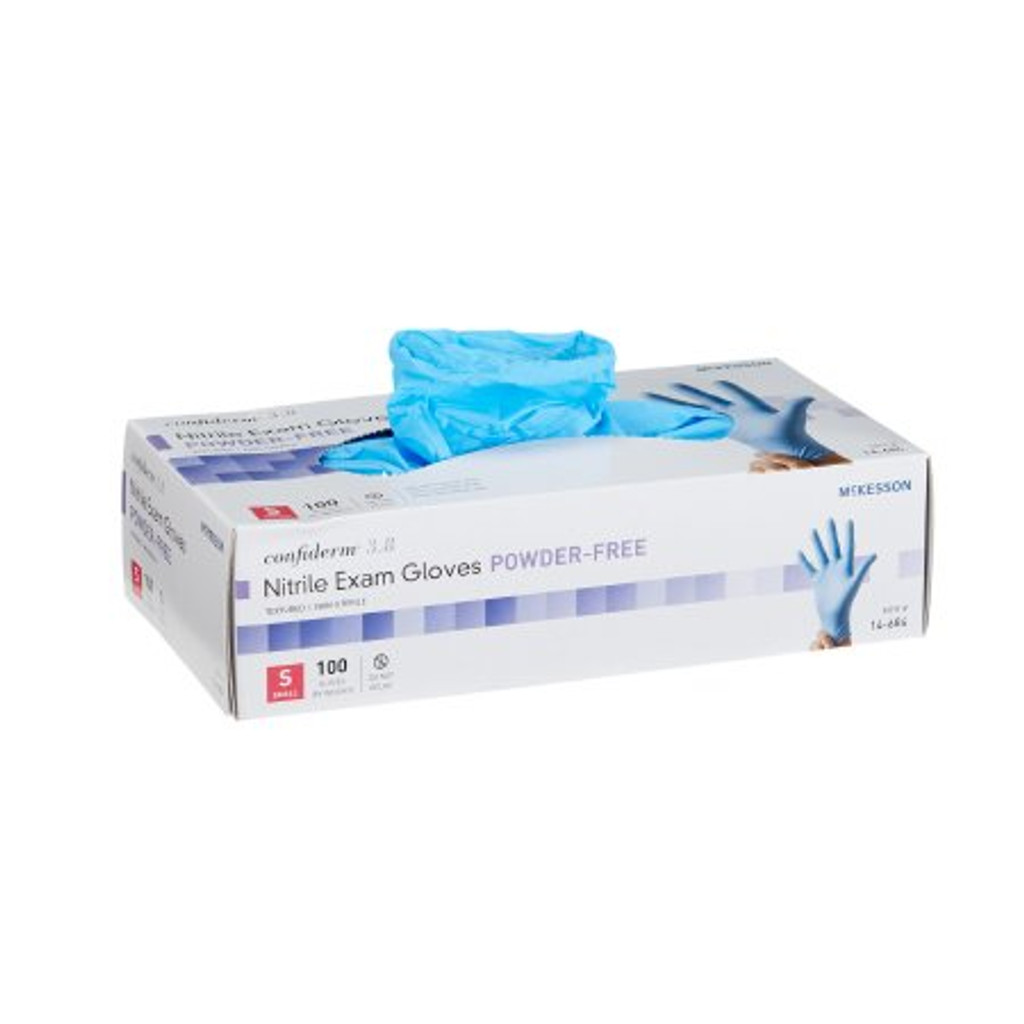 Gant d'examen mckesson confiderm® 3.8 petit nitrile non stérile longueur de manchette standard bouts de doigts texturés bleu non classé
