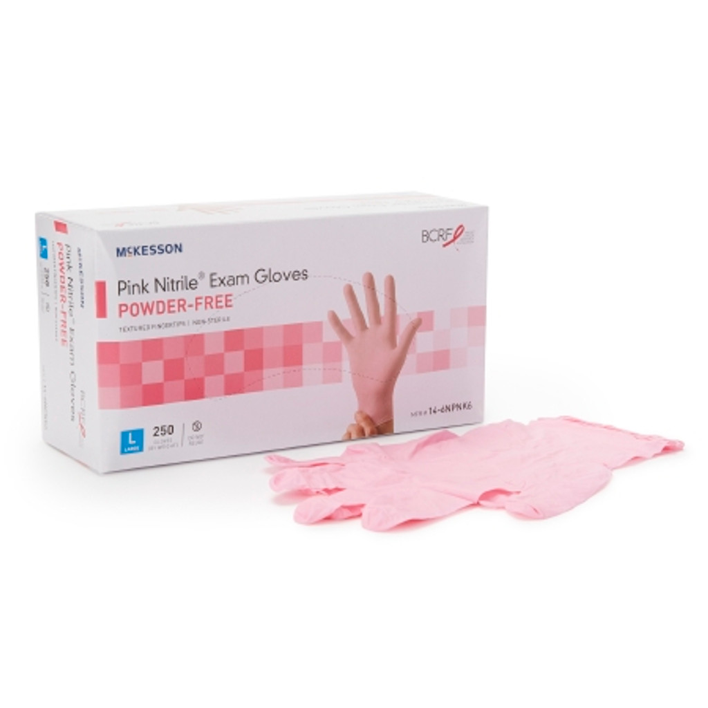 Exam Glove McKesson Pink Nitrile® Large NonSterile Nitrile Standard Cuff Length Textured Fingertips Pink Not Rated
