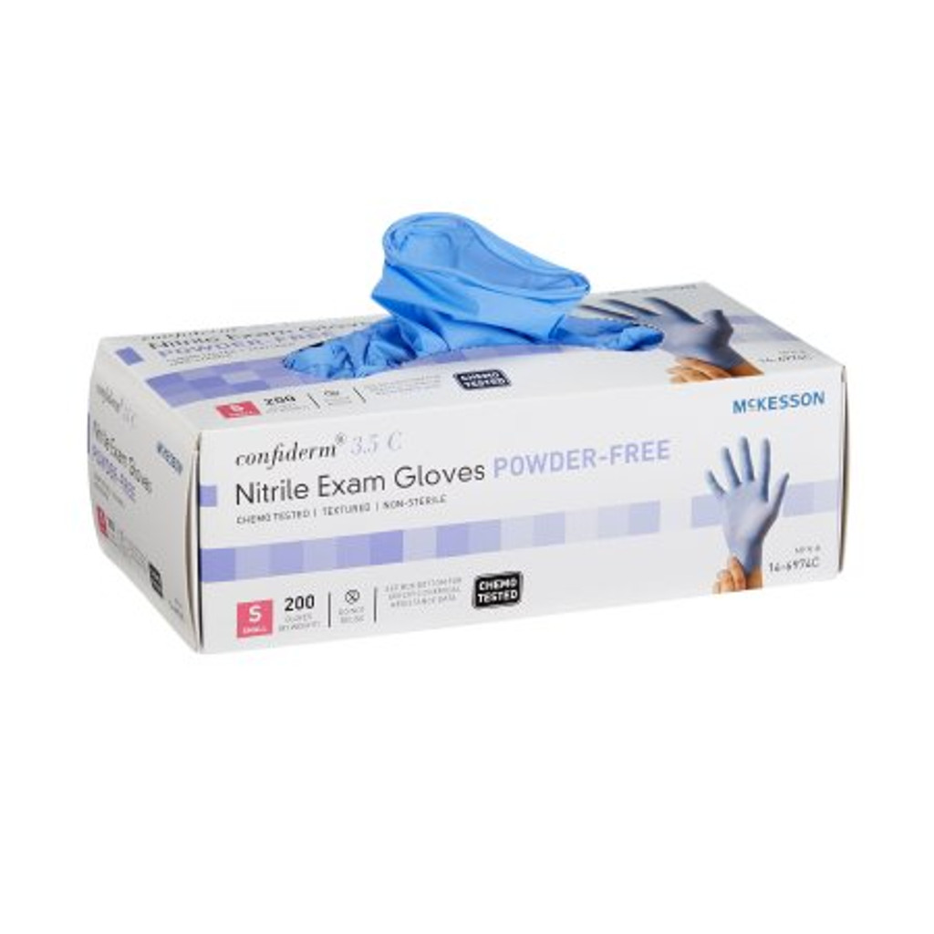 Exam Glove McKesson Confiderm® 3.5C Small NonSterile Nitrile Standard Cuff Length Textured Fingertips Blue Chemo Tested
