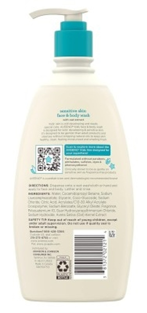 משאבת BL Aveeno Kids Face & Body Wass Skin Sensitive Skin 18oz - מארז של 3