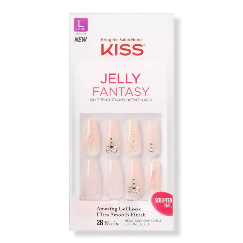 BL Kiss Jelly Fantasy 28 Contagem Rosa Claro/Glitter Comprimento Longo - Pacote de 3