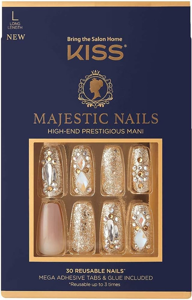 BL Kiss Majestic Nails Largo Largo Dorado - Paquete de 3