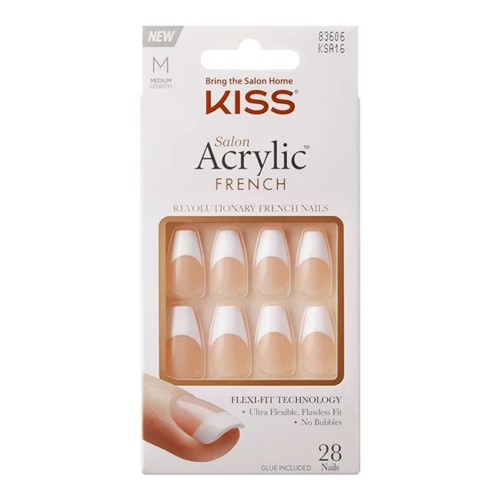 BL Kiss Salon Acrylic French 28 Count Medium Length Tapered - Pack of 3